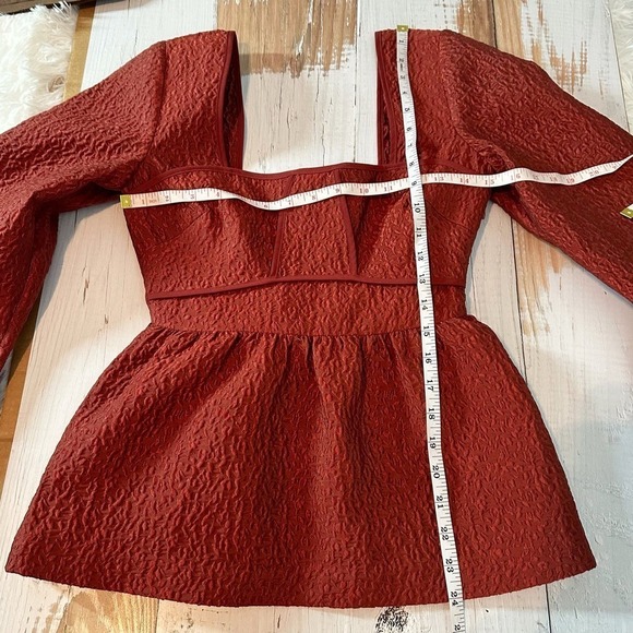 Jonathan Simkhai Arya Peplum Blouse Long Sleeve Top Size 0 Brick - Picture 7 of 11